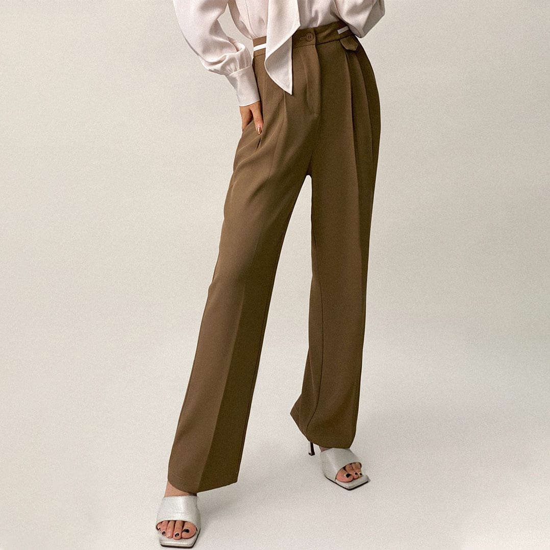 Dark Khaki Contrast Strap Detail Wide Leg Work Pants