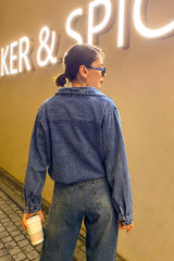 Medium Blue Wash Button-Up Oversized Denim Shacket