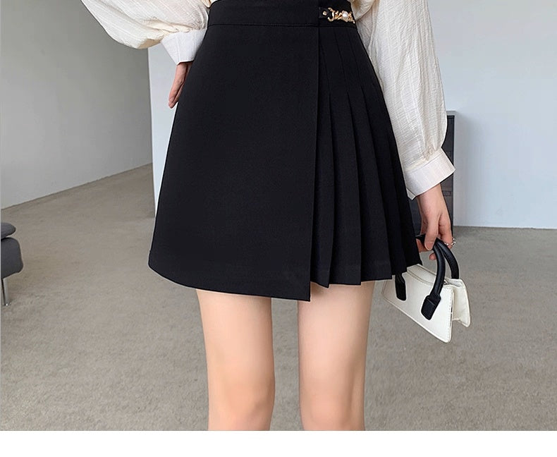 Metal Chain Pleated Mini Skirt