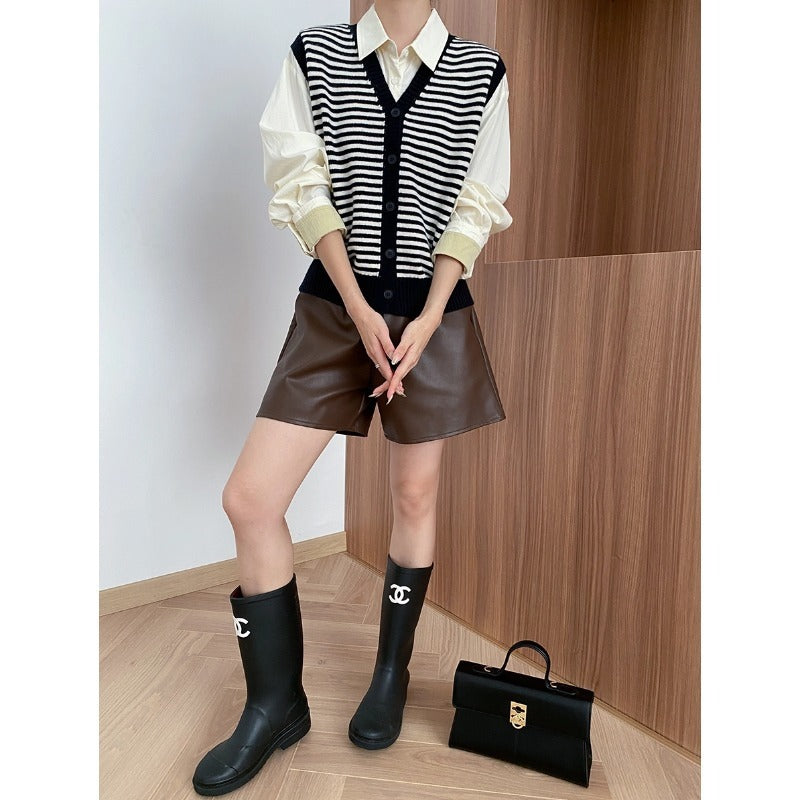 Vintage Striped Contrasting Knitted Cardigan Vest