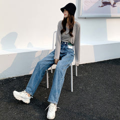 High Waist Wide-Leg Straight Jeans