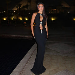 Black Mermaid Dress | Sleeveless High-Waist Evening Dress with Jewel Embellishments