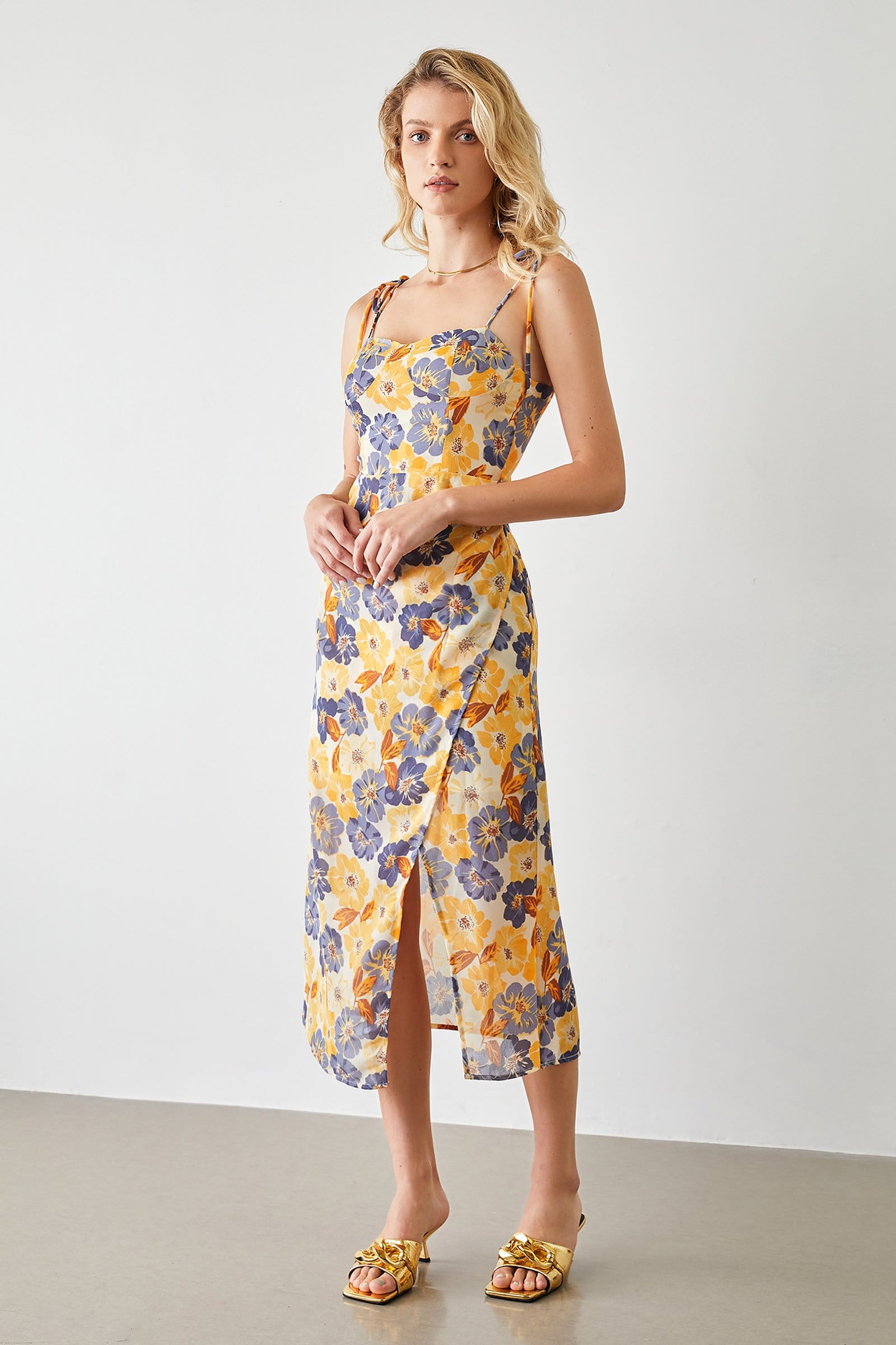 Paityn Gold Floral Midi Dress