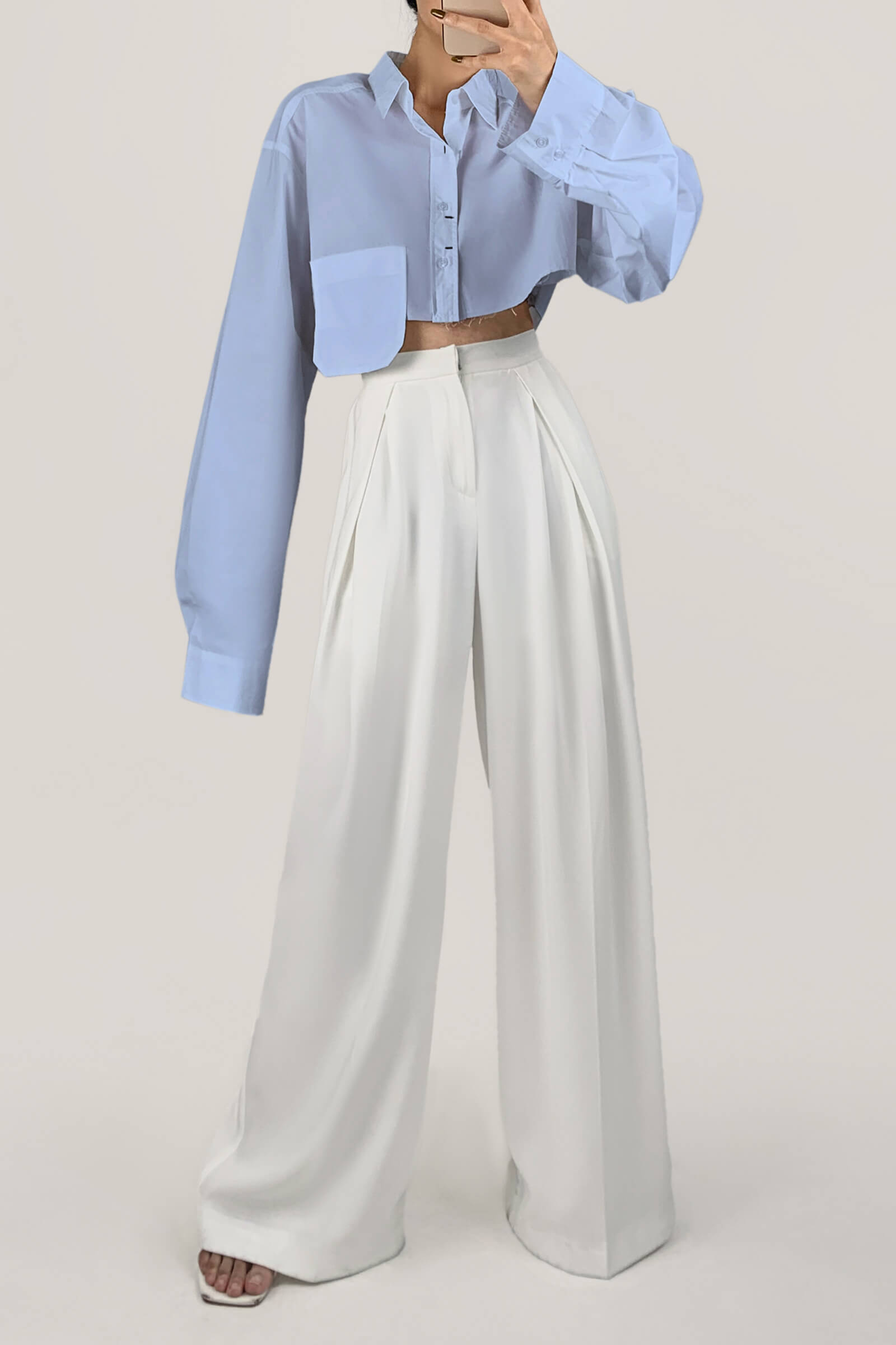 Light Blue Pocket Detail Cropped Shirt