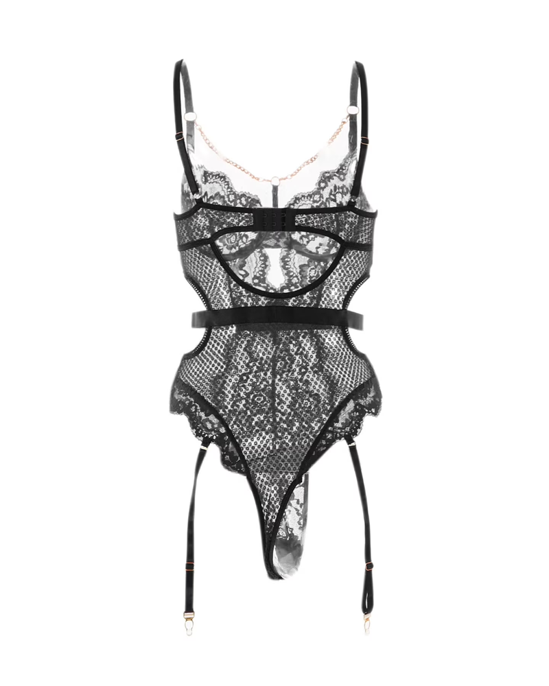 Metal Chain Lace Mesh Shaping Bodysuit
