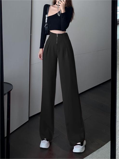 High-Rise Black Pleated Pants