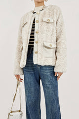 Tweed Crew Neck Pocket Teddy Jacket