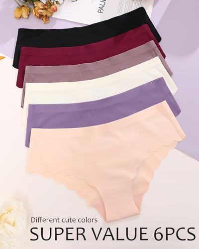 6-Pack Seamless Underwear for Women Low Rise Hipster Wave Edge No Show Bikini Panties Womens Cheeky