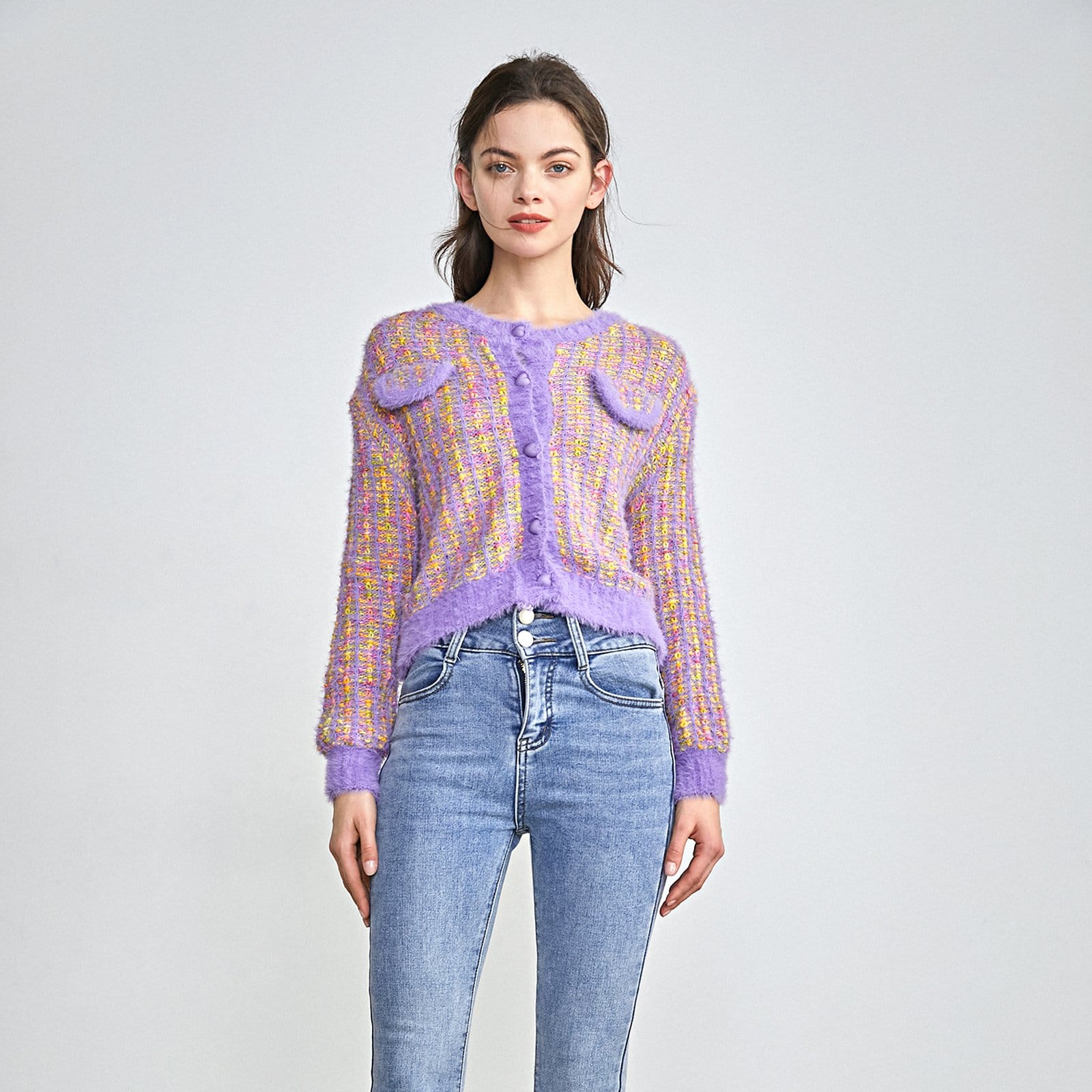 Oktober Medium Purple Button-Up Cardigan