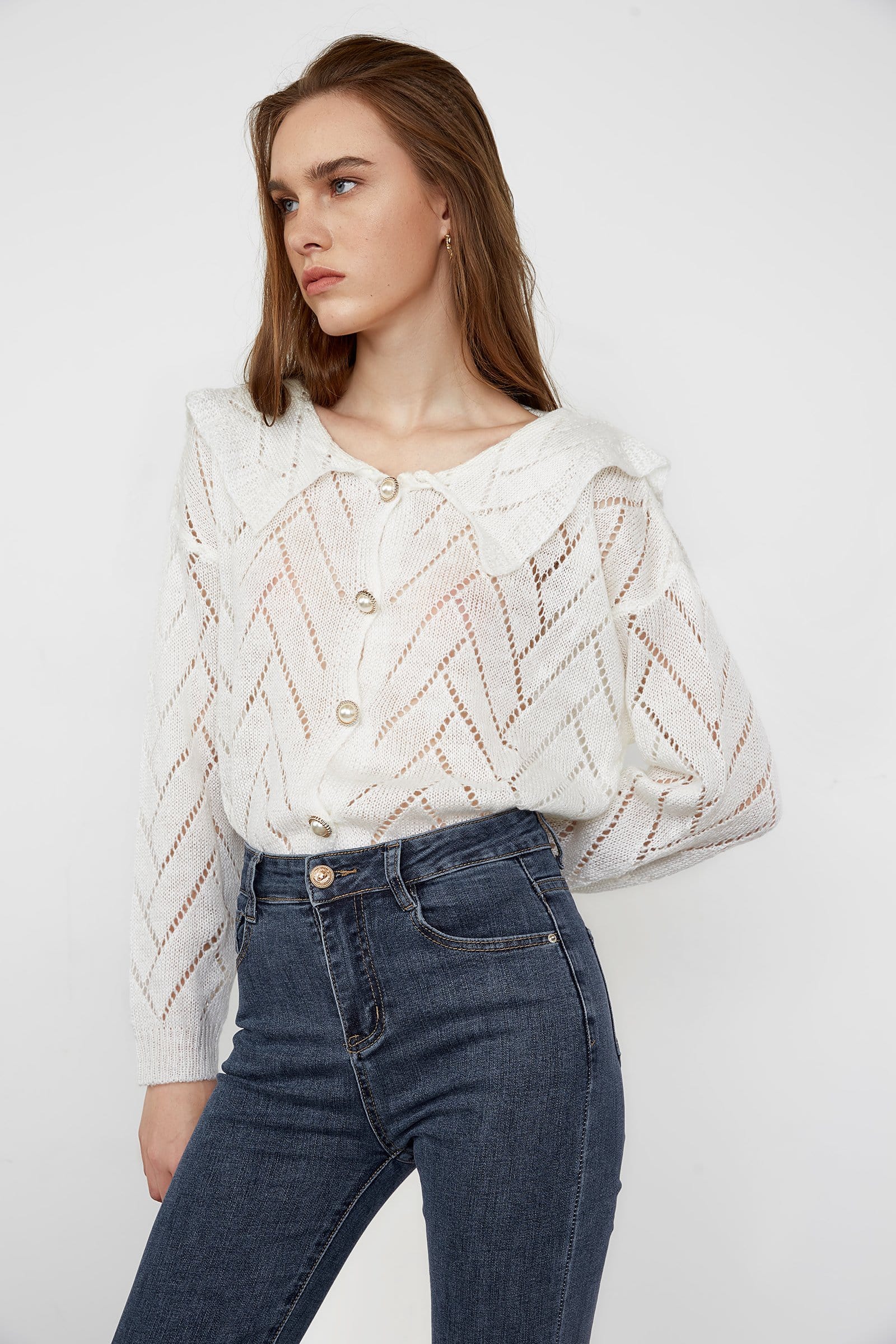 Linnea White Button-Up Cardigan