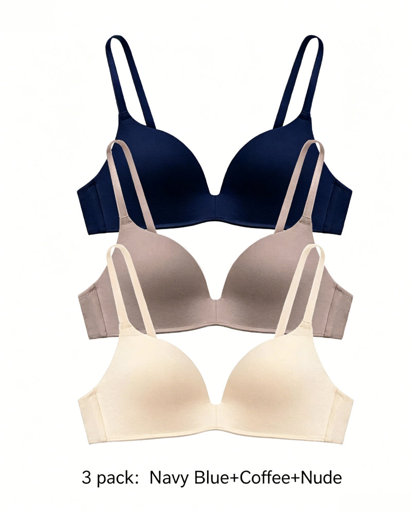 3-Pack Comfortable Wire-Free V-Neck T-Shirt Bra