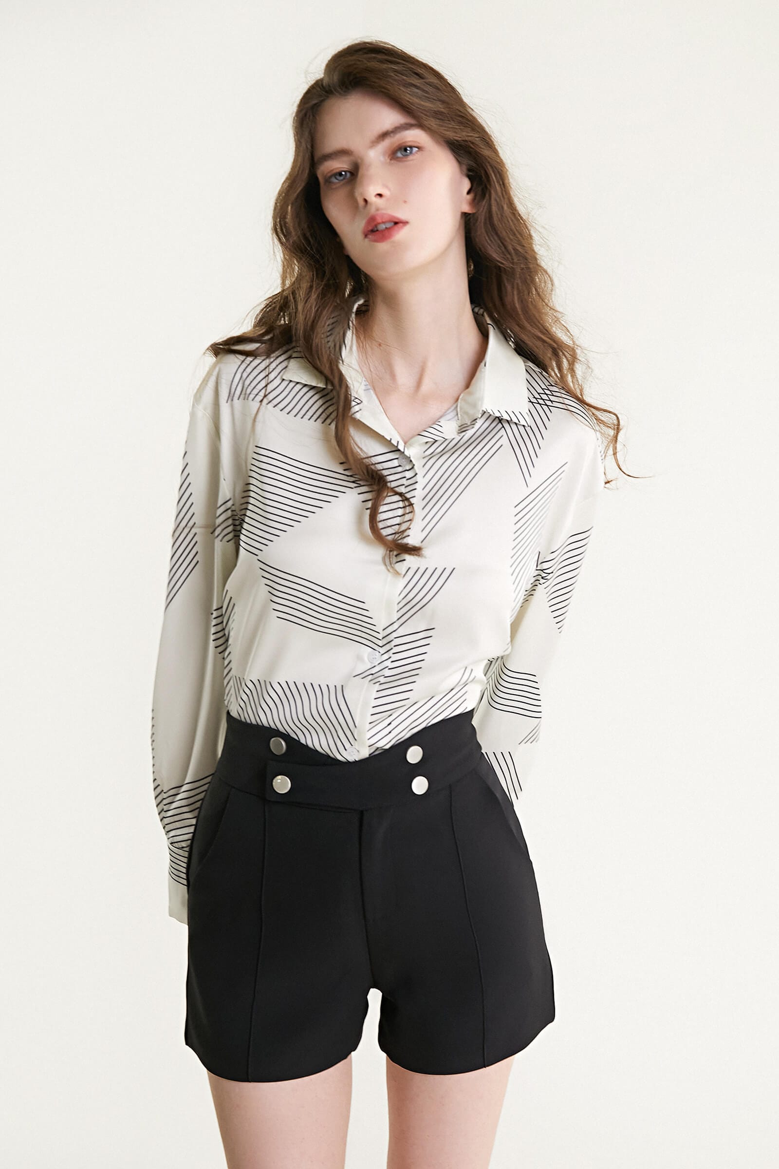 Ivory Satin Striped Oversized Shirt