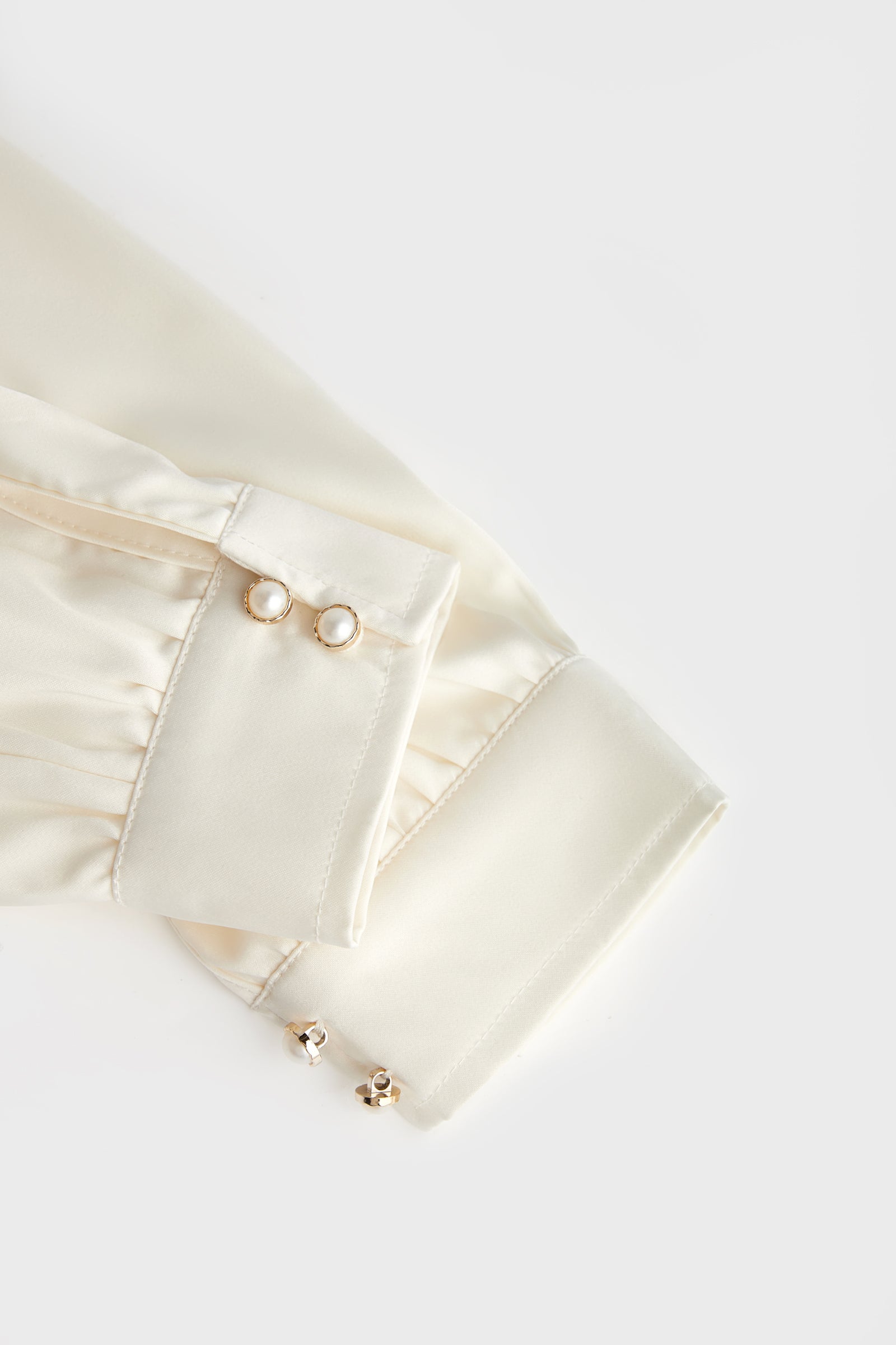 Ivory Satin Tie-Neck Long Sleeve Shirt