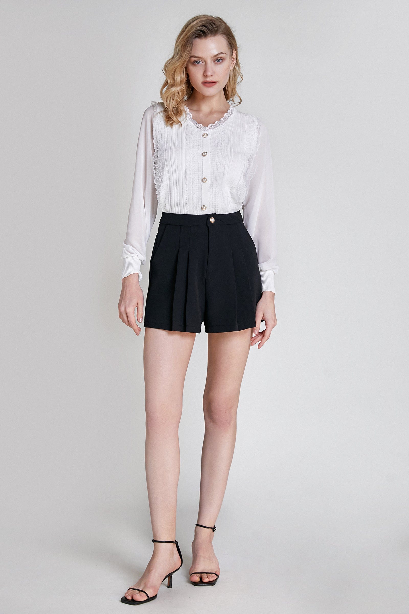 White Lace Detail Mesh Knit Blouse