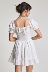 White Deep V-Neck Underbust Cut Out Smocked Waist Mini Dress
