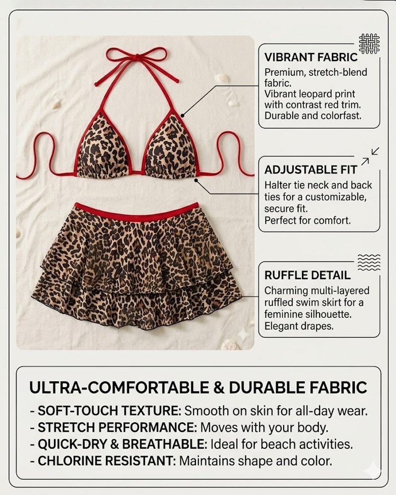 Colorblock Leopard Tie-Side Bikini Set