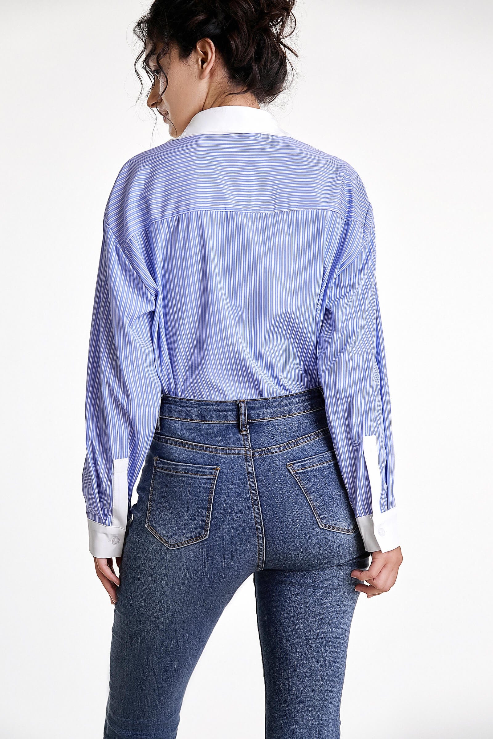 Cornflower Blue Contrast Striped Longline Shirt