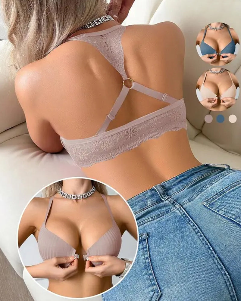 Women's Front-closure Lace-paneled Underwired Bra