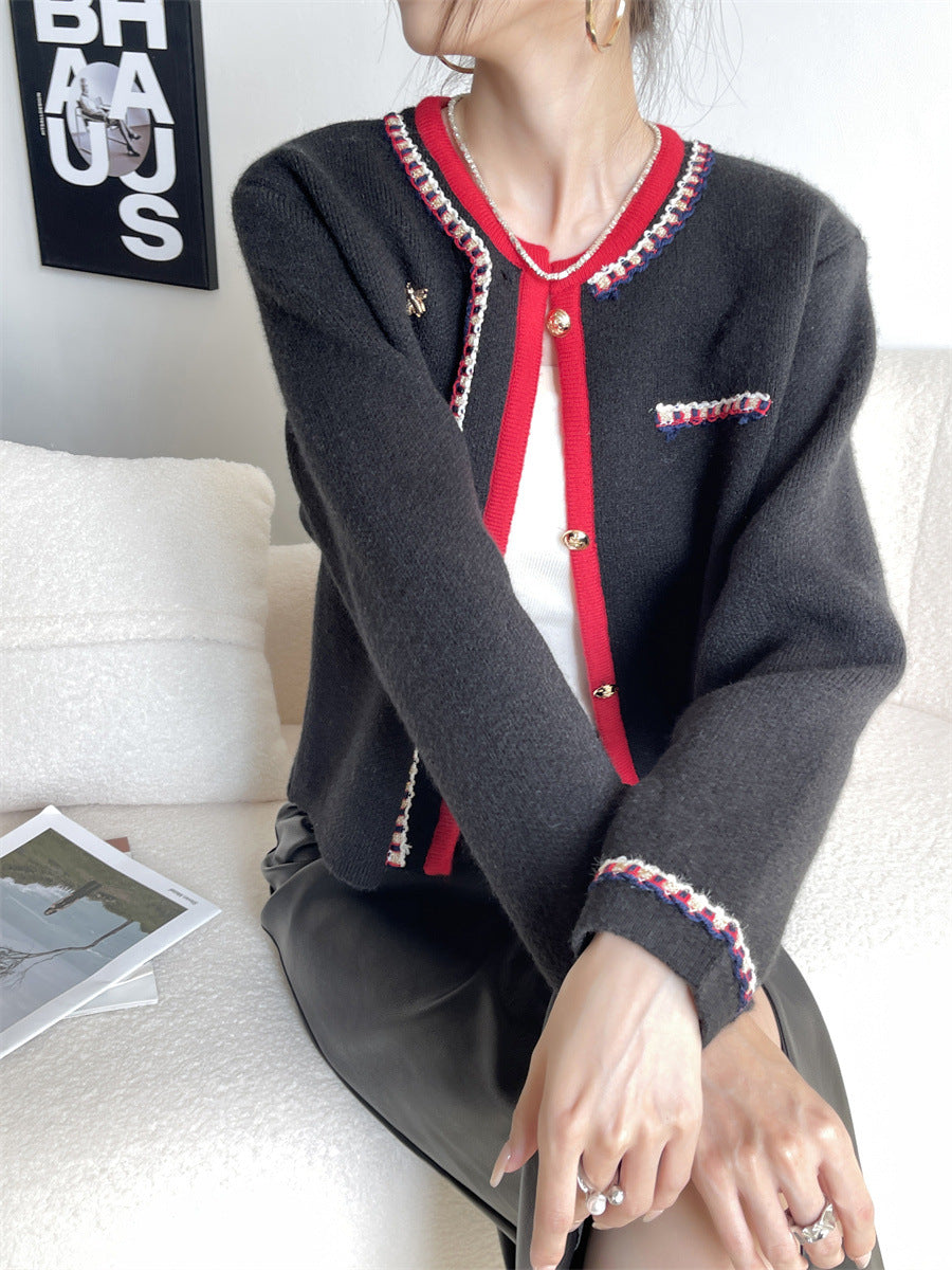 Long sleeve lady style knit cardigan coat sweater coat