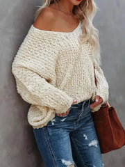 Off-the-Shoulder Sweater Loose Lightweight Pullover Top