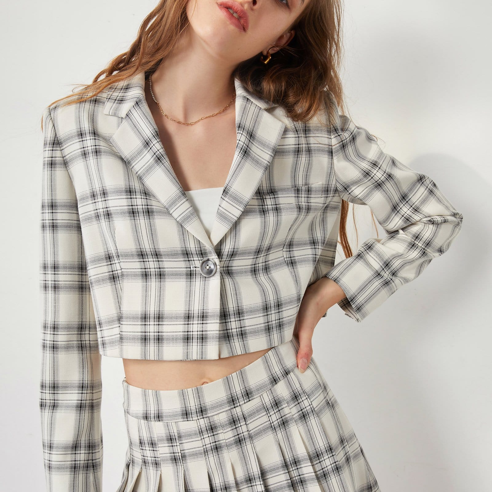 Elliott White Crossbar Plaid Print Blazer