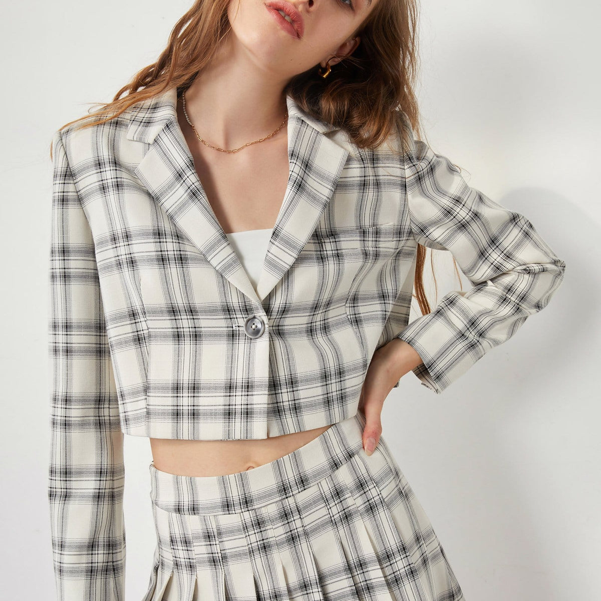Elliott White Crossbar Plaid Print Blazer