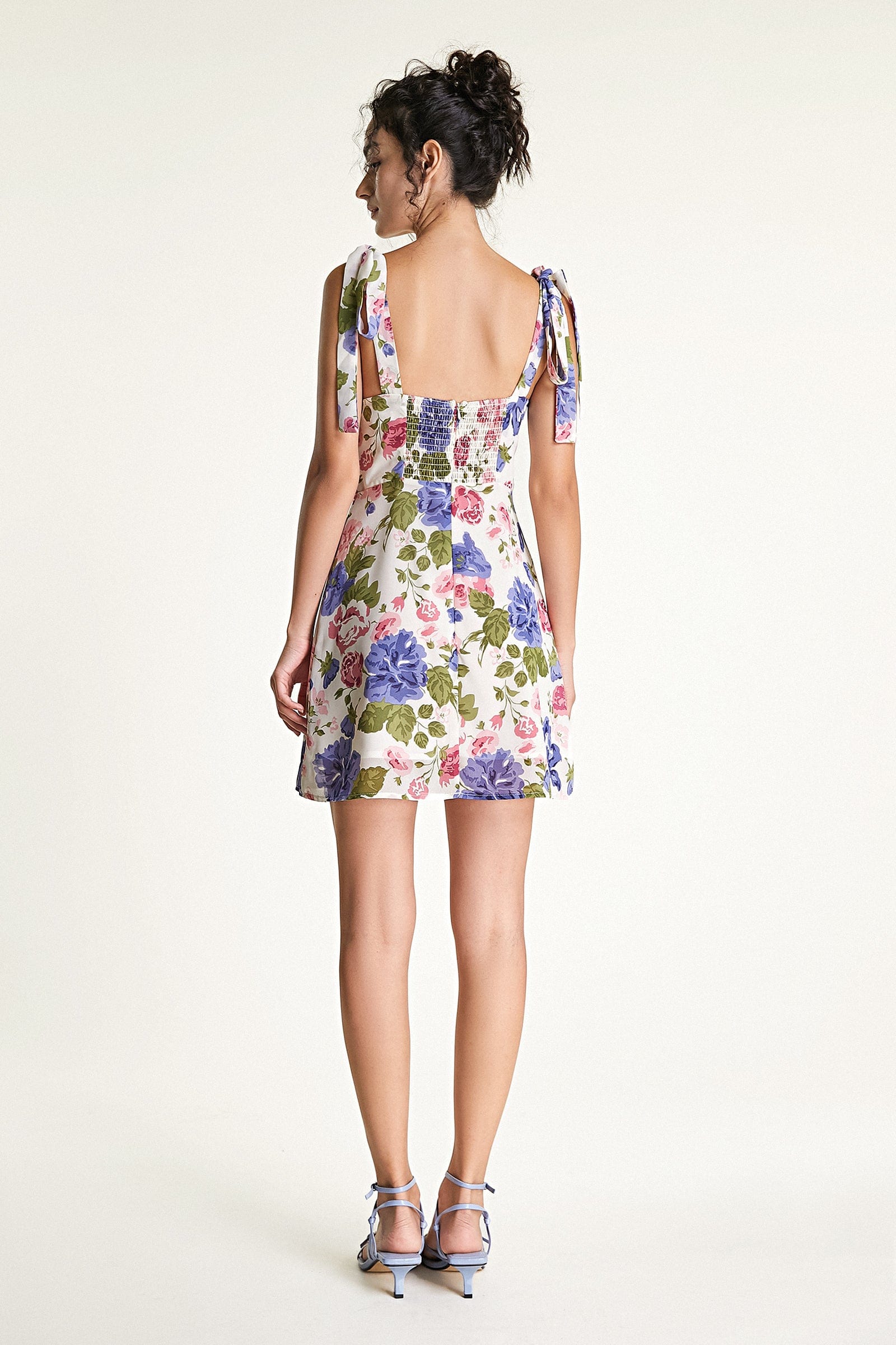 Multicolor Floral Print Tie Strap Mini Dress