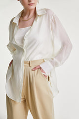 White Tie Side Button-Up Oversized Shirt
