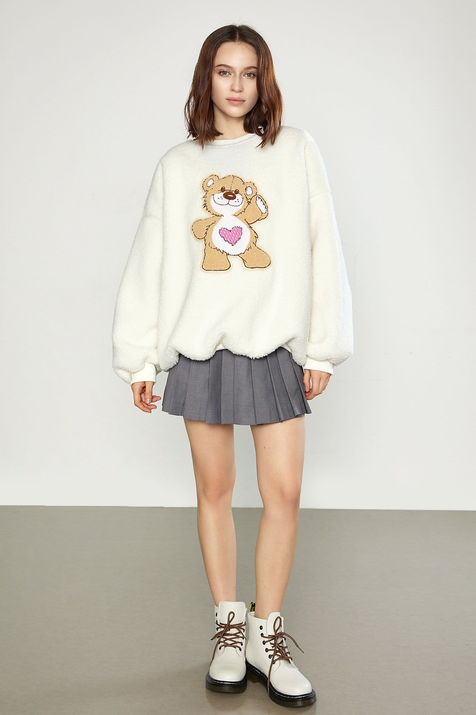Miah Ivory Cartoon Pattern Teddy Sweatshirt