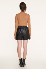 Black Elastic Waist Vegan Leather Shorts