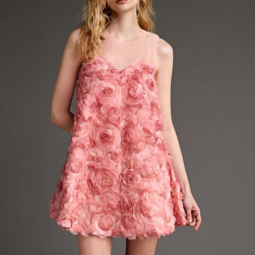 Pink Floral Embroidery Appliqué Sleeveless Mini Dress