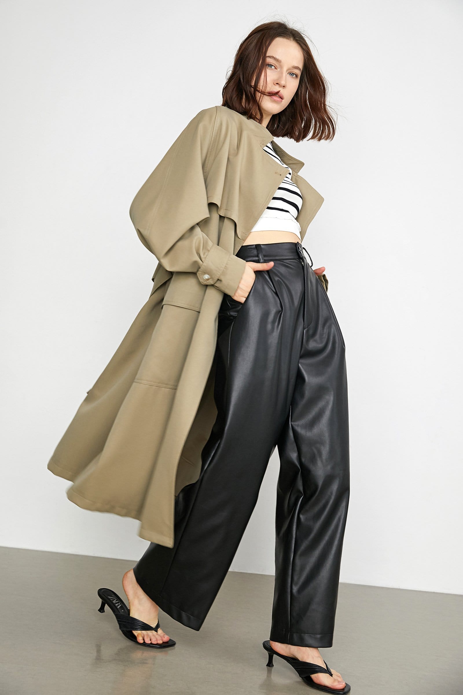 Elfrieda Tan Waterfall Collar Trench Coat