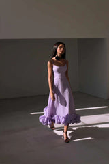 Purple Slip Petal Hem Midi Dress