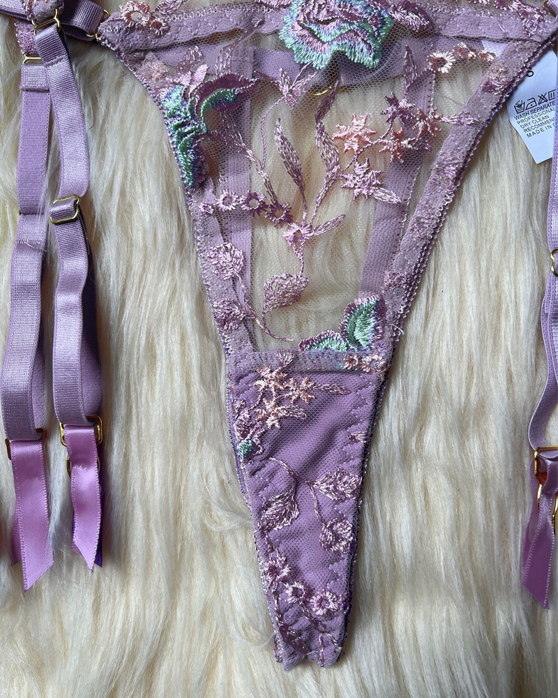 Sheer Embroidered Mesh Lingerie Set