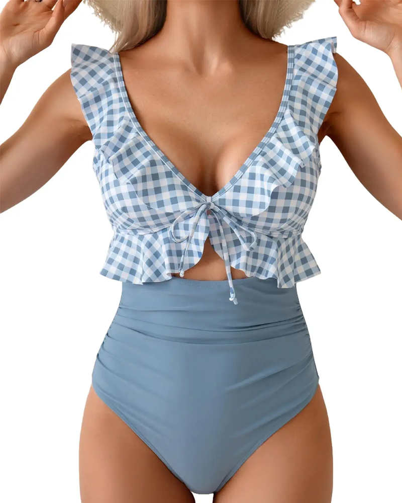 One Piece Cutout V Neck Ruched Swimsuit