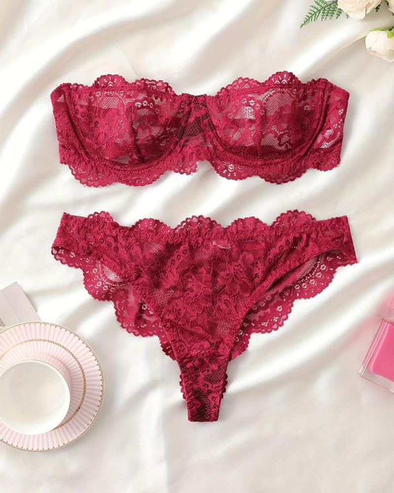 Women's Floral Lace Lingerie Breathable Comfort Underwear Set