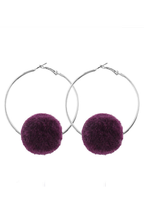 Hoop Fluffy Ball Earrings