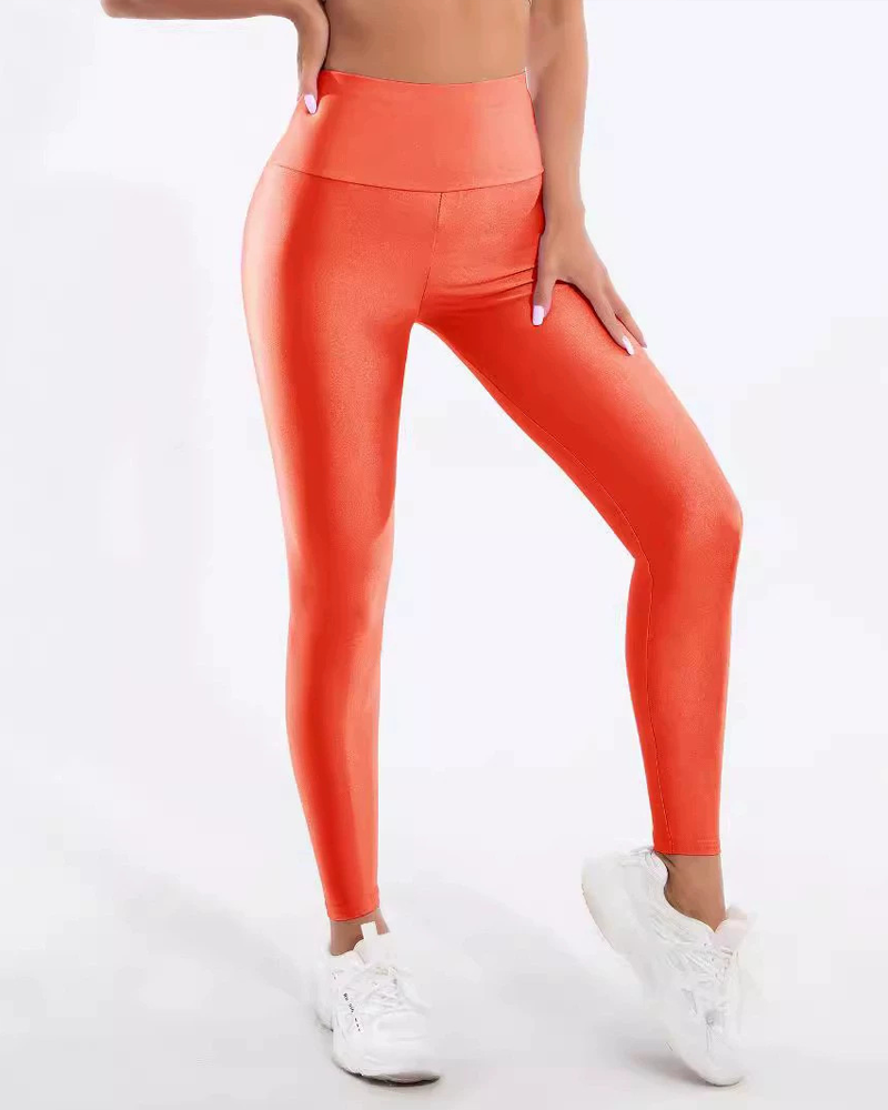 High-Waisted Elastic Colorful Glossy Solid Color Sports Yoga Tights