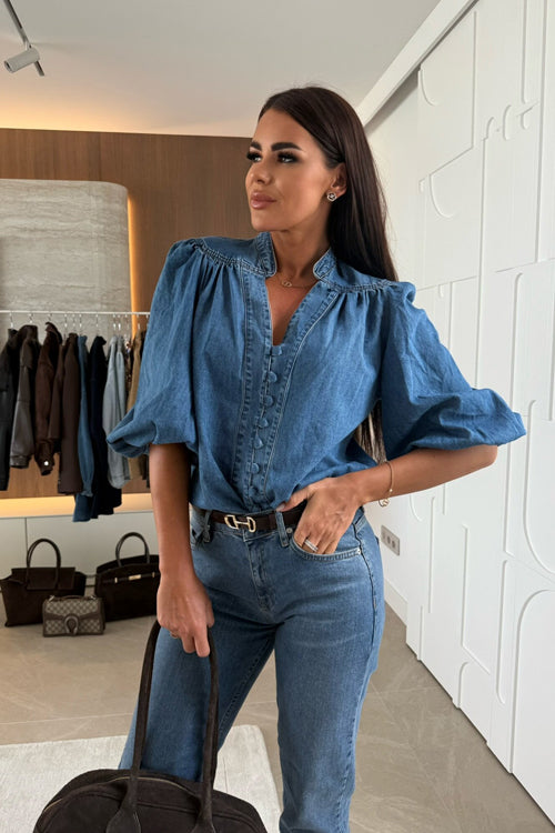 Countryside Perfection Medium Wash Denim Half Sleeve Top - 2 Colors