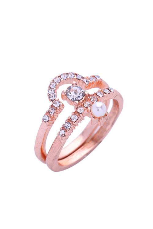 Rhinestone Heart Double Ring