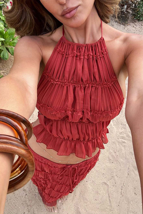 Reinette Bohemian Ruffled Brick Red Set