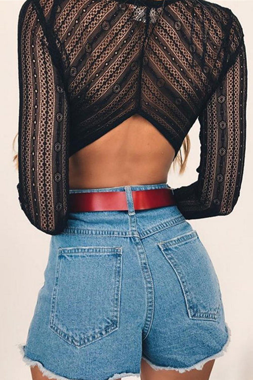 V-neck Backless Lace Bodysuit