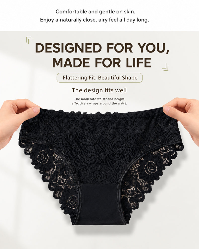 5-Pack Lace Openwork Cotton Crotch High Elastic Panties