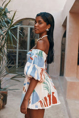 Always Remarkable Off Shoulder Print Mini Dress