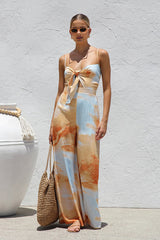 From Sunrise Print Tie-Front Jumpsuit