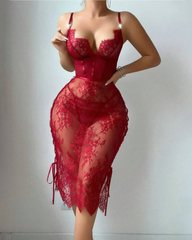 Lace Cutout Lace-Up Bodycon Babydoll Lingerie