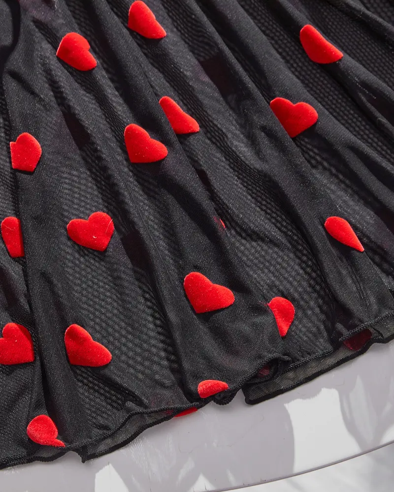 Sheer Lace Mesh Nightdress with Heart Accent