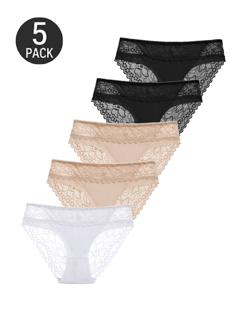 5-Pack Seamless Ice Silk Lace Patchwork Breathable Panties