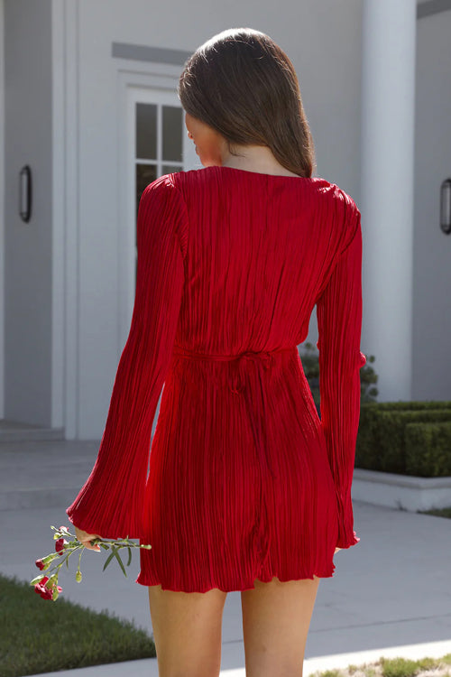 City Lights Long Sleeve V-Neck Mini Dress - 2 Colors