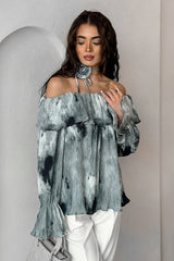 Trendy Finesse Print Off Shoulder Long Sleeve Top
